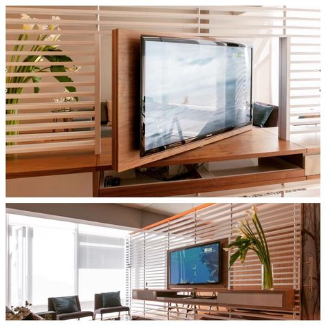 Tv Swivel Concepts, Tv Divider, Tv Swivel, Tv Wall Ideas, Tv Placement, Tv Feature Wall, Cabin Bedroom, Screen House, Room Divider Screen