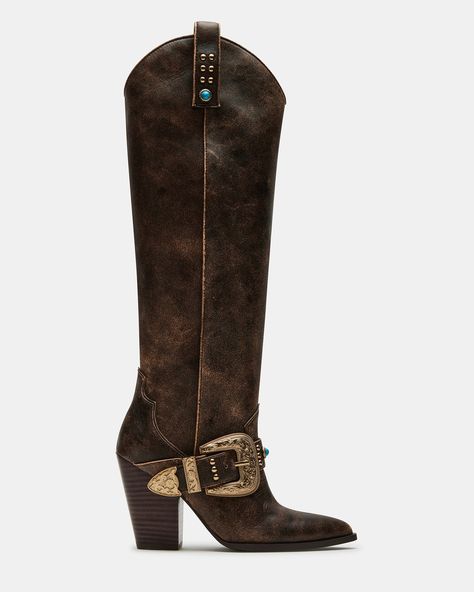 A Western boot is a requirement for any wardrobe and we’re obsessed with LASSO. This knee-high pair features whipstitching detail and a towering block heel. 3.75 inch heel height Size 6 measurements: 15.5 inch shaft circumference, 13.25 inch shaft height Size 8 measurements: 16.5 inch shaft circumference, 14.25 inch shaft height Size 10 measurements: 17.5 inch shaft circumference, 15 inch shaft height Leather upper material Textile and synthetic lining Synthetic sock Synthetic sole Imported Gothic Cowgirl, Womens Fall Boots, Western Winter, Classy Cowgirl, Rad Clothes, Fashion Moodboard, Free Falling, Western Boots Women, Fall Inspo