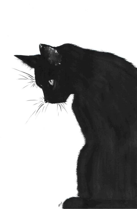 black_cat_by_midniterain Silhouette Chat, Cat Phone Wallpaper, Nyan Cat, Black Cat Art, A Black Cat, Cats Illustration, Amazing Animals, Cat Painting, Cat Illustration