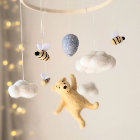 Winnie the Pooh Mobile, Pooh Bear Mobile, Imaginative Mobiles, Pooh Nursery Mobile, Bee Crib Mobi... | Etsy (US) Winnie The Pooh Mobile, Pooh Mobile, Bee Mobile, Honey Bee Nursery, Dark Nursery, Baby Mobile Boy, Bear Mobile, Bee Nursery, Pooh Nursery