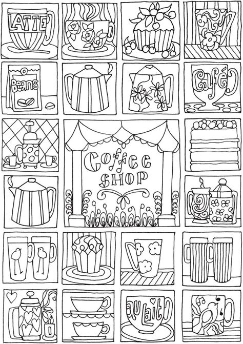 BLISS Shop Coloring Book : Your Passport to Calm | Dover Publications Coffee Coloring Pages, Doodle Coloring Pages, Colouring Book Pages, Dover Publications, Detailed Coloring Pages, Adult Colouring Pages, 자수 디자인, Coloring Book Art, Book Page