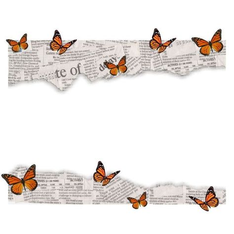 Aesthetic Frames, Newspaper, Butterflies, Orange, White