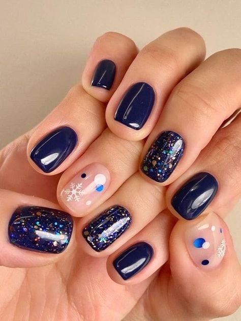 Gel Manicure Ideas For Short Nails Blue, Short Gel Nails Dark, Nail Art Blue Designs, Dark Short Nails, Dark Winter Nails, Nail Ideas For Winter, Korean Nail, Christmas Gel Nails, Christmas Nails Easy