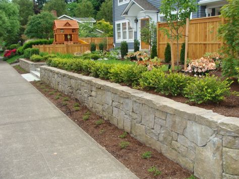 Basalt Wall by Landscape East & West, Portland, Oregon Basalt Wall, Small Retaining Wall, Retaining Wall Construction, Retaining Wall Ideas, Diy Retaining Wall, Backyard Drainage, Retaining Wall Design, Building A Retaining Wall, Landscaping A Slope