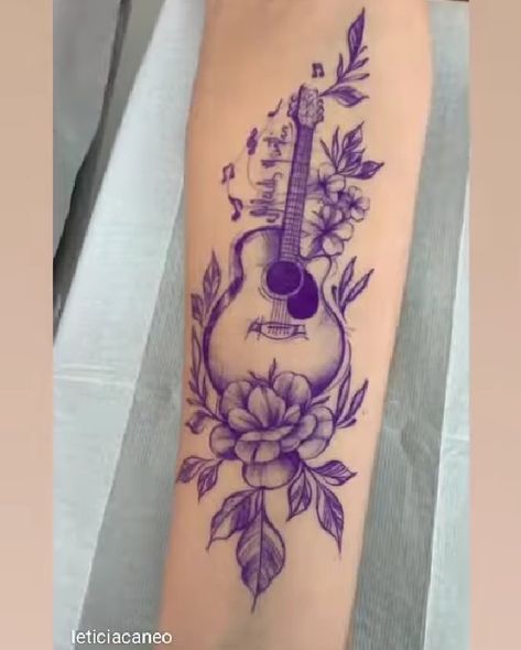 Flower Guitar Tattoo, Haley Tattoo, Ukulele Tattoo, Flower Guitar, Music Notes Drawing, Notes Drawing, Music Tattoo Sleeves, Spanish Guitar, Nice Tattoos