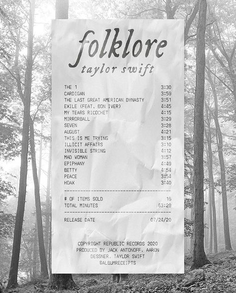 Taylor Swift Album Receipt, Album Receipt, Last Exile, Taylor Swift Music, Taylor Swift Posters, All About Taylor Swift, Bon Iver, Song List, Red Taylor