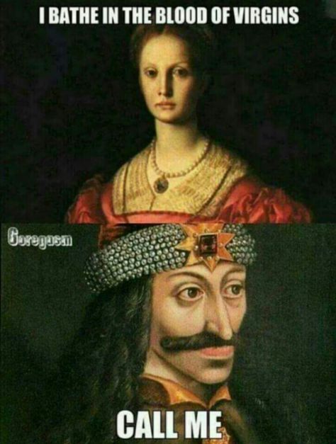 Call Me!!     #elizabethbathoryvladtheimpaler Hungary History, Elizabeth Bathory, Vlad The Impaler, Classical Art Memes, History Jokes, History Nerd, Vampire Art, History Humor, History Art