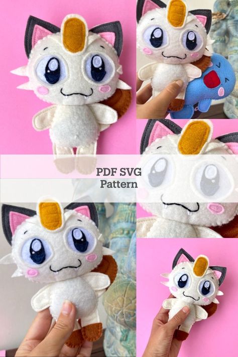 Felt Pokemon, Meowth Pokemon, Anime Bento, Felt Toys Patterns, Food Artists, Felt Pattern, Geek Art, Toy Pattern, Sewing Toys