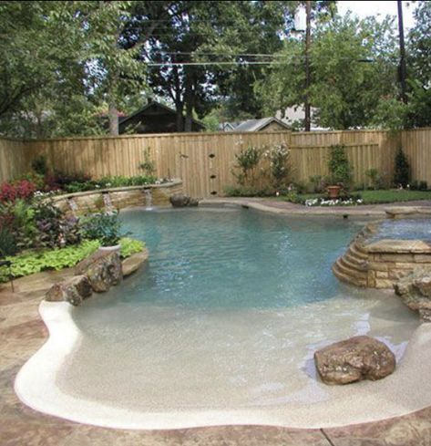 Zero Entry Pool, Kleiner Pool Design, Beach Entry Pool, Dream Backyard Pool, Pools Backyard Inground, Backyard Beach, Small Pool Design, Natural Swimming Pools, Backyard Pool Landscaping