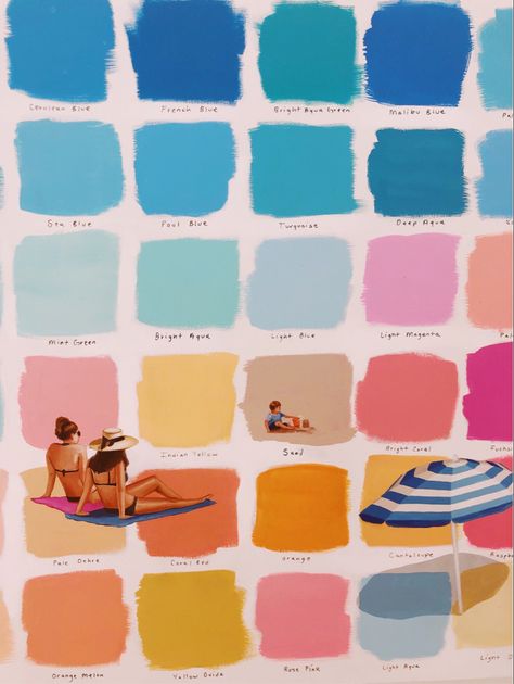 Bright Summer Aesthetic, Preppy Color Palette, Beachy Collage, Dorm Pictures, Beachy Paintings, Beach Graphics, Beach Color Palettes, Preppy Prints, Iphone Wallpaper Preppy