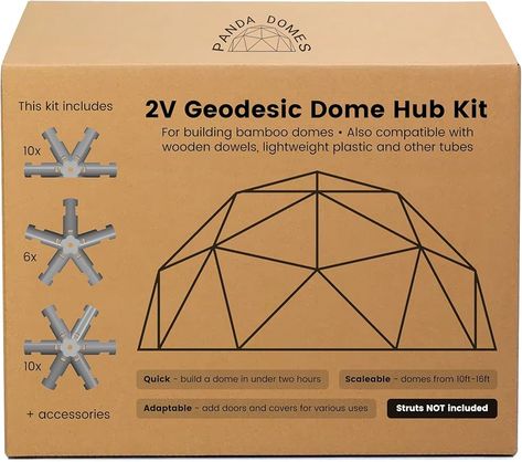 Amazon.com : Panda Domes - 2V Geodesic Dome Hub Kit to Build 10ft to 16ft (~ 3m to 5m) Geodomes Using max. 5/8“ (16mm) Diameter Bamboo, Timber Plastic Metal Struts (not Included) : Patio, Lawn & Garden Geodesic Dome Kit, Bamboo Canes, Metal Pole, Geodesic Dome, Garden Room, The Struts, Halloween Shopping