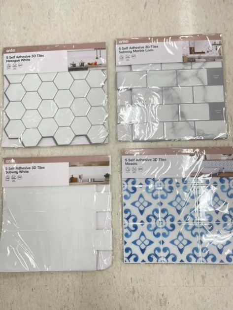 The $25 Kmart product people are going wild for: 'OMG I want them!' Vinyl Wall Tiles, Kitchen Splashback Tiles, Bathroom Transformation, Home On A Budget, 3d Tiles, Splashback Tiles, Kitchen Splashback, Bathroom Backsplash, Peel And Stick Tile