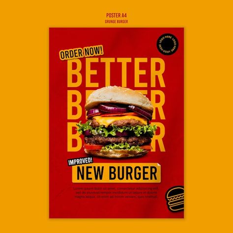 Burger Poster, Menu Design Layout, Advertisement Layout, Food Promotion, Burger Menu, Restaurant Poster, Poster Template Free, Social Media Branding Design, Food Menu Design