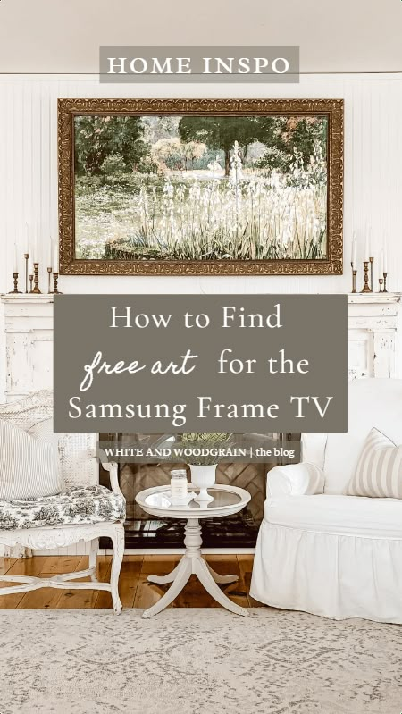 Free art for your Samsung Frame TV is just a click away! Read the post to learn where and how to find and display beautiful art, totally free, from the public domain. I included a list of 18 different free art sources, FAQ's about the frame TV, and there's even a FREE Download - 30+ Free Seasonal Frame TV Artworks that you can use in your home today! Frame Tv Frames, The Frame Tv Samsung Ideas, Gallery Wall With Tv, Tv Mantle, Wall With Tv, French Country Frames, Frame Tv Gallery Wall, Free Art Download, Picture Frame Tv