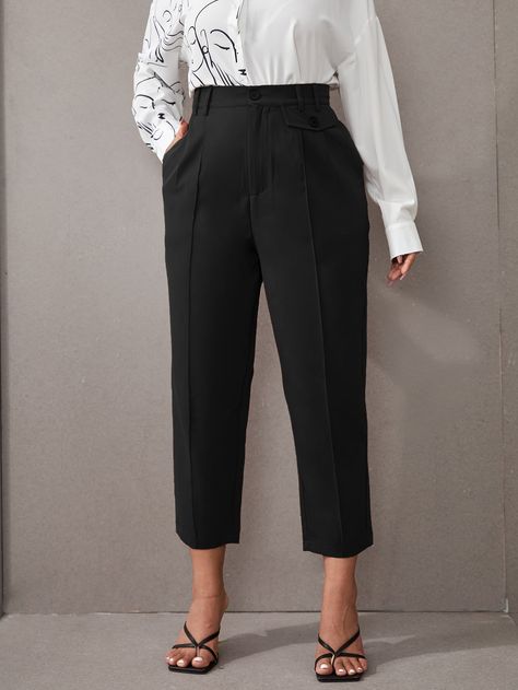 Plus Solid Crop Carrot Pants Trousers Plus Size, Carrot Pants, Fall Plus Size, Plus Size Pants, Black Trousers, Ankle Length Pants, Trendy Fashion Women, New Wardrobe, Summer Fall