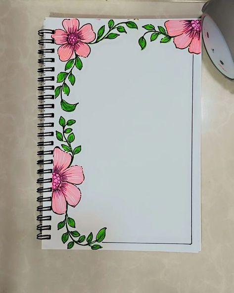 Ayesha | Front page ideas #reels | Instagram Dairy Border Design, How To Make Your Book Aesthetic, Frames For Journal, Scrapbook Design Front Page, Border Designs For Charts, Page Frames Border, Projects Cover Page Ideas, Front Page Drawing Ideas, Projects Page Design