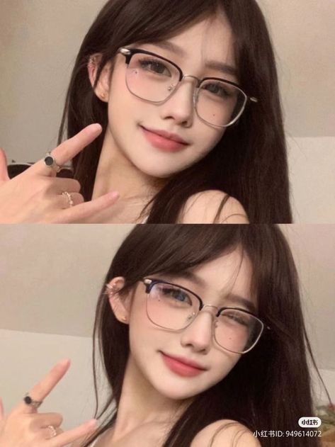 Douyin Makeup With Glasses, Douyin Glasses Makeup, Makeup Ideas With Glasses, Douyin Glasses, Asian Makeup Glasses, Girl With Glasses Aesthetic, Eye Glasses Aesthetic, Eye Makeup For Glasses, Douyin Beauty