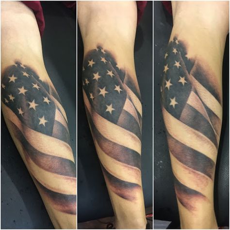 black and grey American Flag by Patrick Raymond Flag Half Sleeve Tattoo, Pinups Tattoo, Tony Tattoos, Nick Tattoos, Rich Tattoo, American Flag Sleeve Tattoo, American Flag Tattoos, Flag Tattoos, Military Tattoo