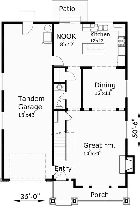 Narrow Lot House Plans With Garage, Narrow House Plans, Narrow Lot House, Narrow Lot House Plans, Tandem Garage, 4 Bedroom House Plans, Garage House Plans, Narrow House, Beautiful House Plans