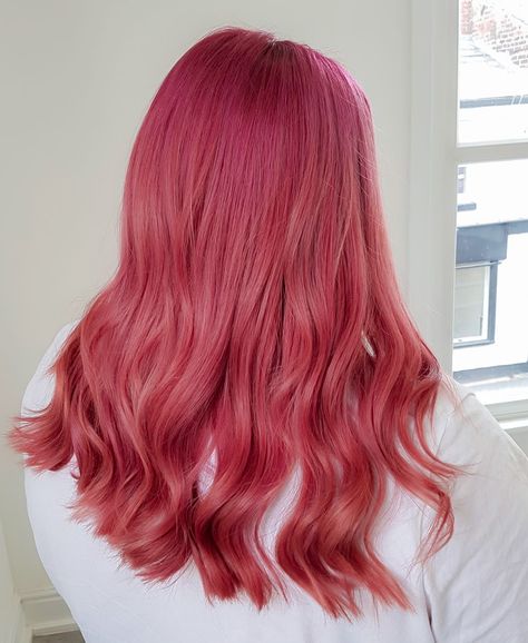 Abbi's obsession with pink continues 💓 we all love  pink hair at the min 💕 She recently created this stunning look for her client 🙌 #pinkhair #colorworx #schwarzkopfprouk Pink Hair Shades Chart, Red Rose Hair Color, Raspberry Pink Hair Color, Pink On Ginger Hair, Watermelon Pink Hair, Dark Pastel Pink Hair, Pinkish Red Hair Color, Professional Pink Hair, Flash Pink Hair