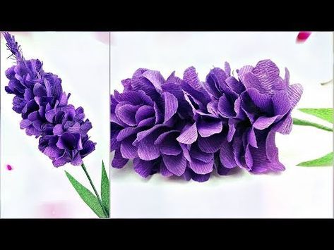 Lavender paper flower making with crepe paper tutorial DIY Paper Crafts | realistic paper flowers - YouTube Lavender Paper Flowers, Diy Paper Flower Wall, Paper Lavender, Paper Roses Diy, Crepe Paper Crafts, Tissue Paper Flowers Diy, Easy Paper Flowers, Paper Flower Wall Decor, Paper Diy