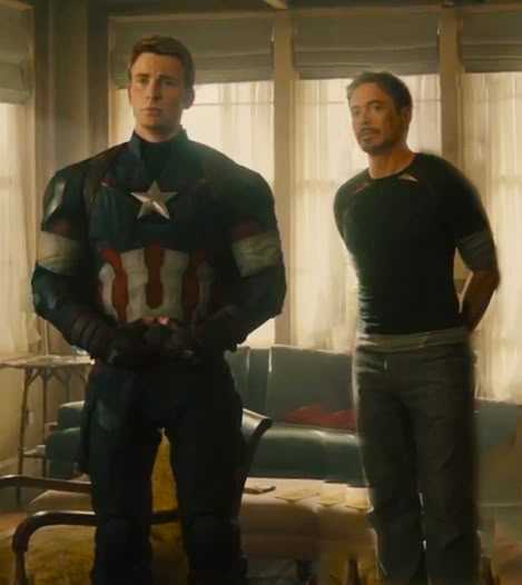 Steve and Tony ("Avengers: Age of Ultron") Tony Stark And Steve Rogers, Tony Stark Steve Rogers, Steve Tony, Stony Avengers, Robert Downey Jr., Robert Downey Jr Iron Man, Thor X Loki, Steve And Tony, Marvel Images