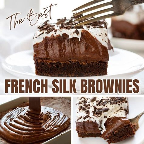 I am baker Brownie Refrigerator Cake, Refrigerator Cake, Pie Brownies, French Silk Pie, Silk Pie, I Am Baker, Poke Cake Recipes, Brownie Desserts, Best Brownies