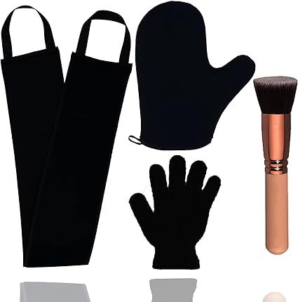 4 Pack Self Tanning Mitt Applicator Kit, with Self Tanner Mitt, Self Tan Back Applicator, Exfoliating Glove, Flat Top Face Tanner Brush, Tan mit for Self Sunless Tanner (black) Face Tanner, Exfoliating Mitt, Tanning Mitt, Sunless Tanner, Self Tanning Lotions, Exfoliating Gloves, Tanning Mousse, Self Tan, Self Tanning