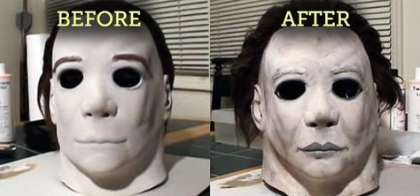 It's easy to turn a cheap Michael Myers mask into a really authentic-looking one for Halloween. Just takes a little DIY. Diy Michael Myers Costume, Michael Myers Makeup, Female Michael Myers, Pennywise Party, Fancy Halloween Party, Michael Myers Costume, Michael Meyers, Michael Myers Mask, Halloween Villain