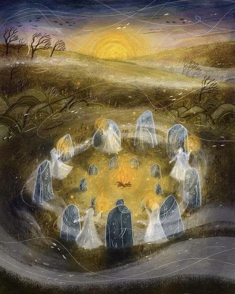 Folk Illustration, Story Books Illustrations, Sunrise Painting, Norse Pagan, Esoteric Art, Art Album, Standing Stone, The Rising Sun, Pagan Witchcraft