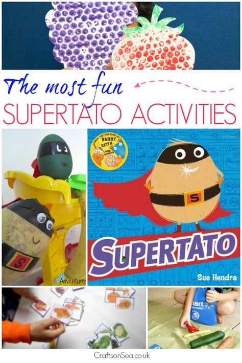 Teaching maths, colours, going on a pea hunt and sensory play ideas. Oh, and making a Supertato too - these Supertato activities are the most fun around! Vegetables Eyfs, Eyfs Supertato, Supertato Activities, Holiday Activities For Toddlers, Superheroes Eyfs, Super Hero Activities, Sensory Play Ideas, Eyfs Classroom, Topic Ideas