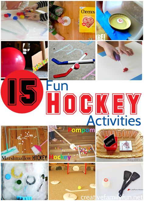 All About Hockey! 15 Fun Hockey Activities Your Kids Will Love - Games, crafts, science experiments, and learning activities for kids. Winter Sports Crafts, Sports Day Activities, Hockey Birthday Parties, Hockey Crafts, Hockey Party, Hockey Birthday, Hockey Kids, Sport Craft, Hockey Games