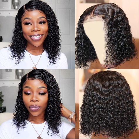 The 13x4 lace front jerry curl bob wig is the best summer fashion bob wig to enjoy your summer. It gives a cute curly face. Moreover, the human hair wig is made up of fully virgin human hair and can suit Brazilian, Malaysia, Peruvian, Indian faces. Along with all these amazing features another interesting feature is that you get the minimal shedding as well as tangle-free hair wig which is a must for the summer season. The natural black color of 13x4 jerry curl bob lace front wig 150 density bri Straight Hair Highlights, Tangle Free Hair, Curled Bob, Straight Weave Hairstyles, Side Part Hairstyles, Curly Bob Wigs, Bob Lace Front Wigs, Curly Human Hair Wig, Wigs Online