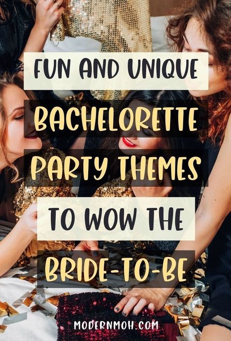 Wow the bride-to-be with a bachelorette party like no other! These fun and unique bachelorette party themes will take your celebration to the next level and make you the ultimate maid of honor. From retro-inspired gatherings to futuristic fun, these bachelorette party theme ideas are guaranteed to create lasting memories. Find the best ideas here! | Wedding Planning Group Board Unique Bachelorette Party Themes Fun, Bachelorette Theme Ideas Creative, Classy Bachelorette Themes, Creative Bachelorette Party Themes, Bride To Be Theme Ideas, Unique Bachelorette Themes, Themed Bachelorette Party Ideas Creative, Bachelorette Party Slogans, Unique Bachelorette Ideas