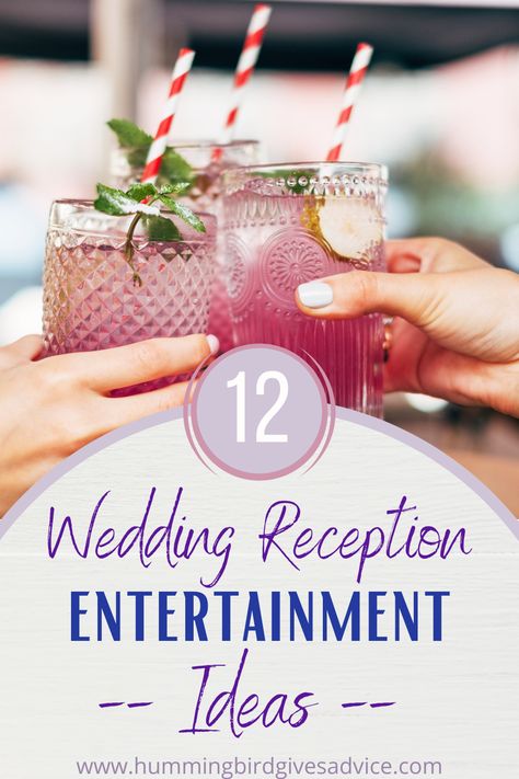 12 Unique Wedding Reception Entertainment Ideas - Hummingbird Wedding Advice Wedding Day Entertainment Ideas, Wedding Reception Extras, Serving Drinks At A Wedding Receptions, Wedding Reception At A Bar, Wedding Reception Interactive Ideas, Fun Things To Do At A Wedding Reception Activities, No Dj Wedding, Unique Wedding Activities Receptions, Wedding Evening Entertainment