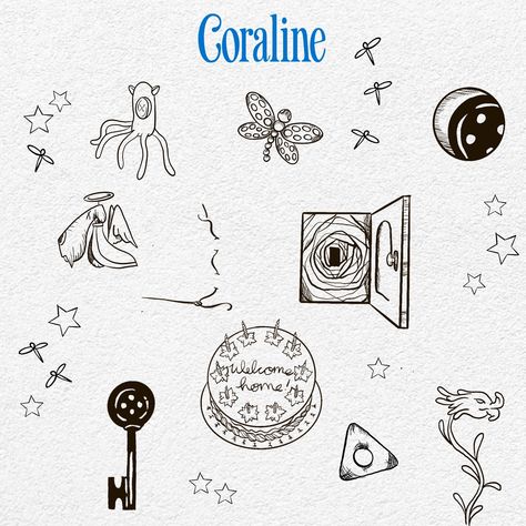 💙✨ CORALINE FLASH 🪡 💛 SUNDAY, OCTOBER 6TH • 10am- 5pm 🐌 $50 EACH 🐈‍⬛ ✨ APPOINTMENT ONLY ✨ 💛 LIMITED APPOINTMENTS & DESIGNS 💙 Mini Coraline Tattoo, Coraline And Wybie Tattoo, Coraline Inspired Tattoos, Coraline Flash, Coraline Tattoo Ideas, Coraline Cat, Black Pen Drawing, Coraline Tattoo, Beetle Tattoo