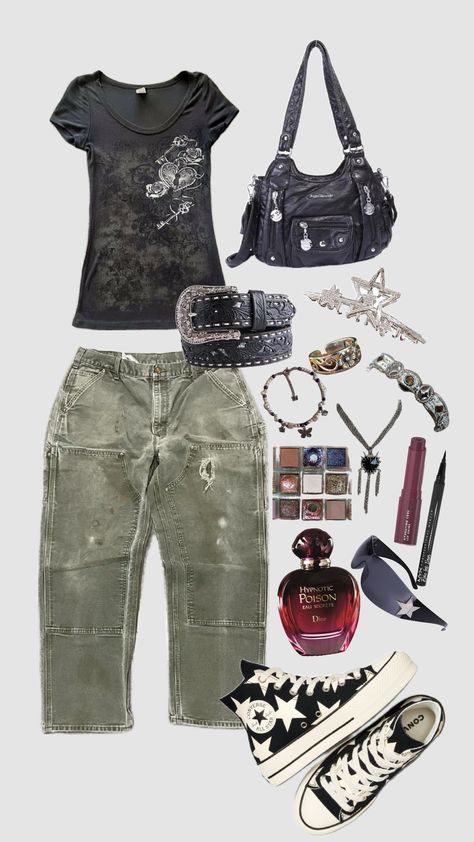 Outfit inspo No.8 #outfit #inspo #y2k #alternative Drainer Style, Outfit Inspo Y2k, Grunge Y2k Aesthetic, Emo Makeup, Grunge Makeup, Grunge Y2k, No 8, Makeup Vanity, Y2k Aesthetic