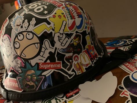 Skate Helmet, Clothes Reference, Helmet Stickers, Sticker Bomb, Bicycle Helmet, Home Made, Skating, Hard Hat, Bicycle