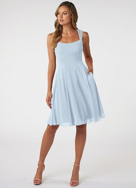 Bridesmaid Dress Styles Short, Homecoming Dresses Flowy Knee Length, Homecoming Light Blue Dresses, Cute Homecoming Dresses Modest, Homecoming Dress Knee Length, Graduation Dresses Knee Length, Flowy Knee Length Dresses, Cute Modest Homecoming Dresses, Eighth Grade Dance Dresses Long