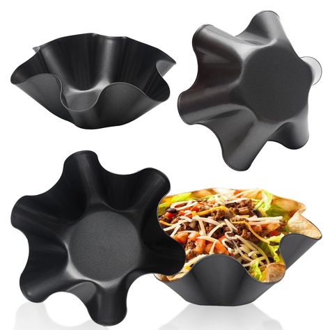 PRICES MAY VARY. Taco Salad Shell Maker: Size: 16.5x 7.5x 6cm / 6.5x 2.95x 2.36in taco bowl mold, one purchase can meet all your purchase needs. Non Stick Material: Made from professional-quality carbon steel pans with non-stick coating; easy to clean, dishwasher safe. Easy to Use And Clean: Just lay a tortilla over the pan, press it into the curves. Bake for 8 to 10 minutes. After a 5-minute cool-down period, fill and enjoy. Multi-Purpose: The perfect tortilla pan is great for taco bowls, salad Corn Cake, Taco Salad, Salad Bowl, Easy Clean, Bakeware, Carbon Steel, Shells, Salad, Bowl