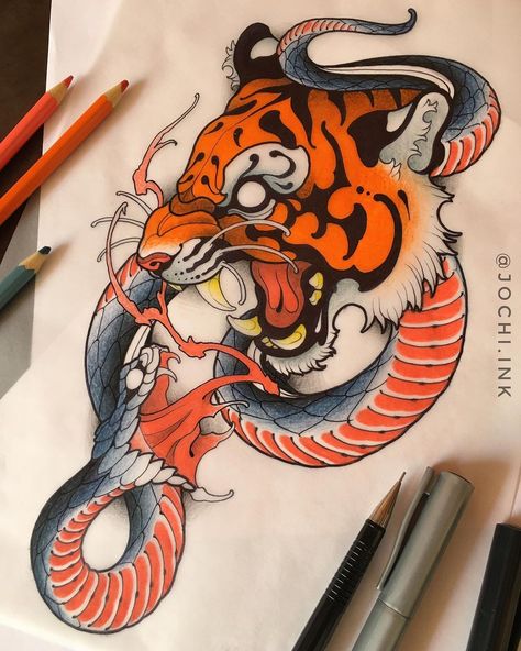 Traditional Japanese Tattoo Flash, Japanese Tiger Tattoo, Fox Tattoo Design, Neo Tattoo, Animal Tattoo Ideas, Japanese Tiger, Owl Tattoo Design, Irezumi Tattoos, Traditional Japanese Tattoos