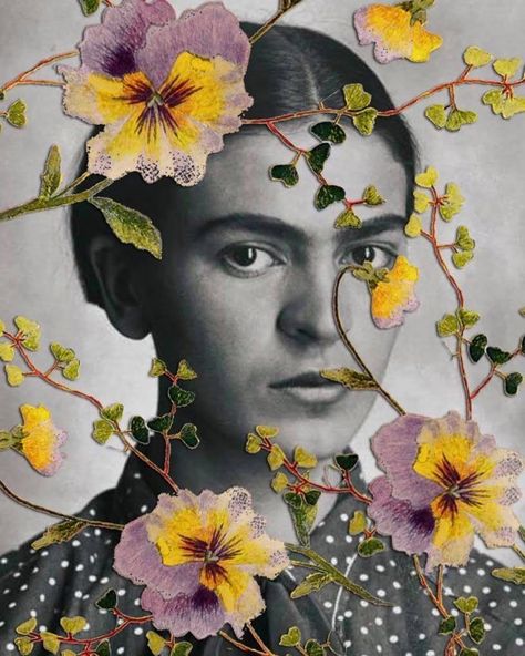 Frida Khalo Wallpaper, Frida Aesthetic, Frida Kahlo Embroidery, Embroidered Photography, Embroidered Photo Art, Embroidered Photographs, Kahlo Paintings, Embroidery Canvas, Embroidered Photo