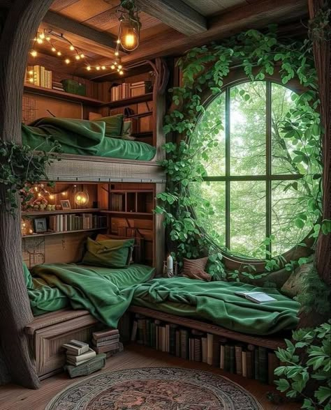 Fantasy Home Design, Fantasy Themed House, Nature Themed House, Hobbitcore Home Decor, Simple Cottage House, Fantasy Home Interior, Fantasy Interior Design, Fantasy Cottage Interior, Nature Themed Room