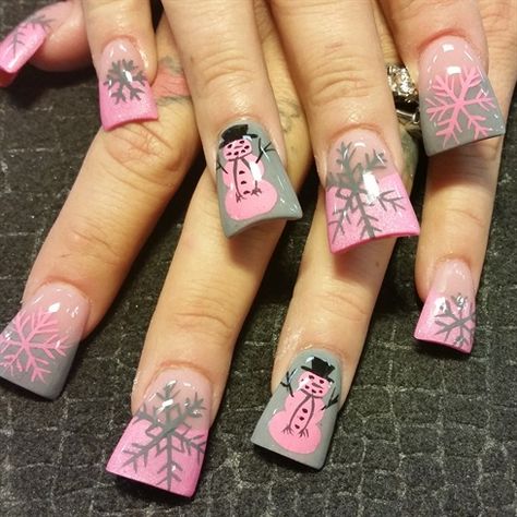 Pink winter wonderland by Oli123 Christmas Nails 2000s, Mcbling Christmas Nails, Christmas Nails Duck, 2000s Christmas Nails, Winter Y2k Nails, Christmas Duck Nails, Duckfeet Nails, Y2k Christmas Nails, Winter Wonderland Nails