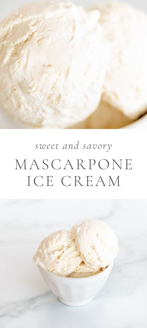 This homemade mascarpone ice cream takes just a few minutes to make and satisfies even the most discerning of dessert lovers. Perfect on it's own or with toppings, the smooth texture and rich taste of mascarpone shouldn't be missed! Homemade Mascarpone, Mascarpone Ice Cream, Ice Cream Recipes Machine, Dessert Original, Easy Ice Cream Recipe, Julie Blanner, Easy Ice Cream, Homemade Ice Cream Recipes, No Churn Ice Cream