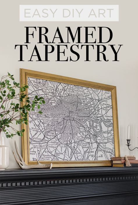 DIY Framed Tapestry Art - Jenna Sue Design Blog Diy Library, Framed Tapestry, Cheap Dorm Decor, Jenna Sue Design, Jenna Sue, Large Scale Art, Air Dry Clay Projects, Old Frames, Tapestry Art