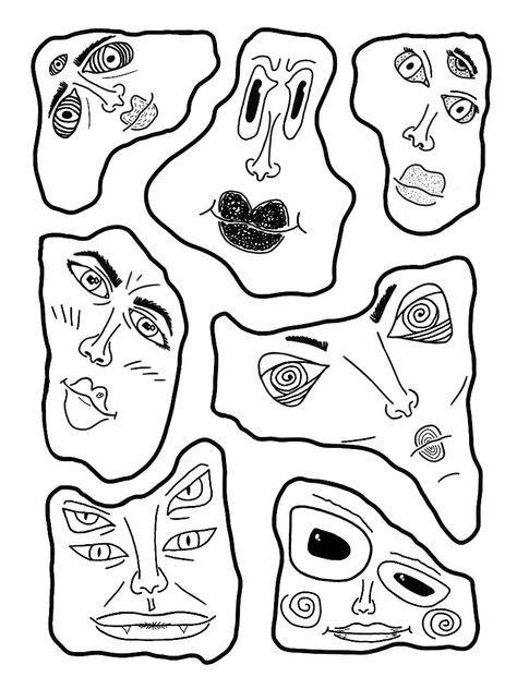 Unsymmetrical weird different shapes faces unrealistic drawing iPad Weird Shapes Drawing, Shape Faces Draw, Weird Cool Drawings, Weird Doodle Art, Weird Simple Drawings, Weird Faces Art, Funky Face Drawings, Drawing Ipad Ideas, Unrealistic Drawings