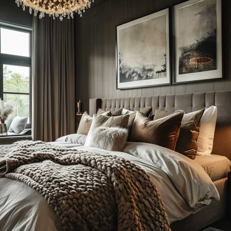 20+ Chic Bedroom Home Decor Ideas for a Cozy Atmosphere • 333k+ Inspiring Lifestyle Ideas Dark And Cosy Bedroom, Cosy Neutral Bedroom, Large Cozy Bedroom, Taupe And Grey Bedroom, Neutral Bedroom Decor Earth Tones, Soft Bedroom Ideas, Sumptuous Bedroom, House Manifest, Moody Bedroom Decor