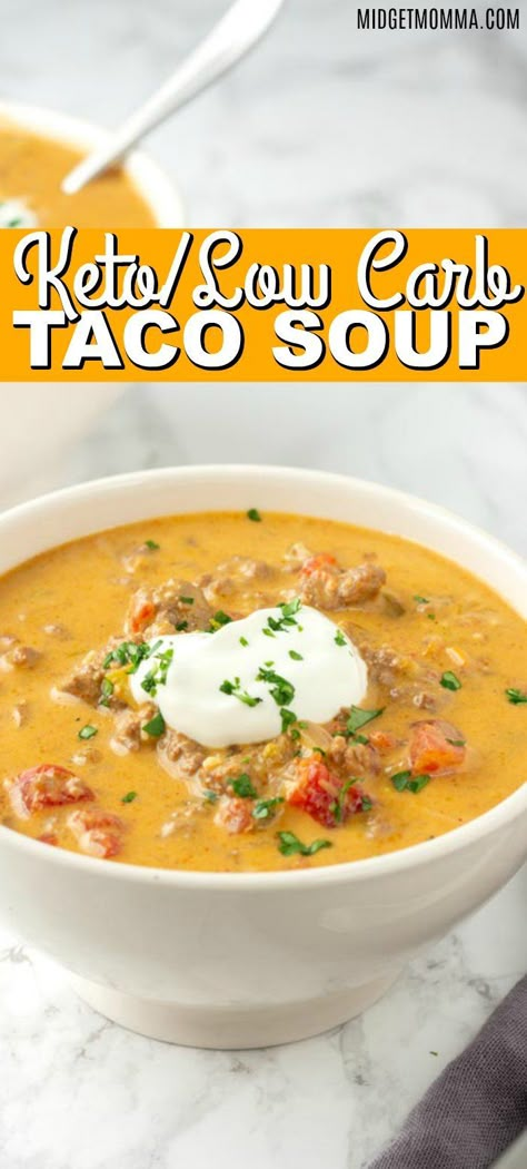 Keto Taco Soup Recipe Easy, Taco Soup Keto, Taco Soup Slow Cooker, Keto Taco Soup, Low Carb Taco Soup, Keto Approved Foods, Soup Keto, Keto Soups, Easy Taco Soup