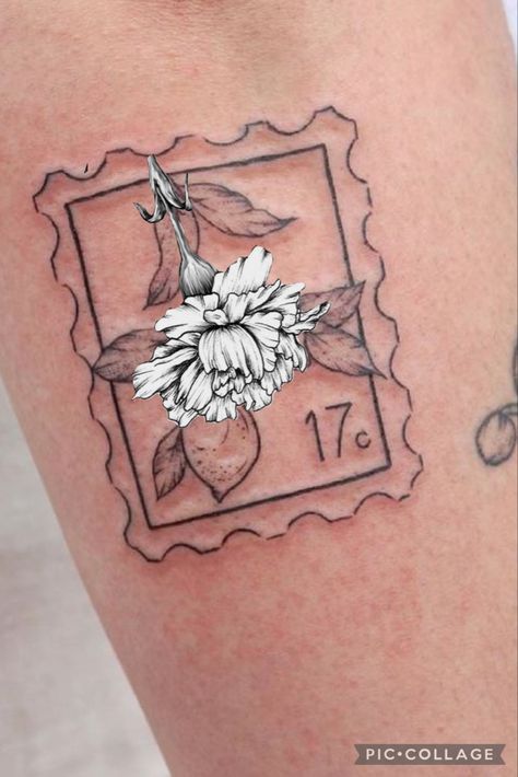 Carnation Stamp Tattoo, Post Stamp Tattoo Ideas, Vintage Stamp Tattoo, Xx Tattoo, Post Stamp Tattoo, Stamp Tattoo, Commitment Issues, Forest Tattoos, Carnation Flower